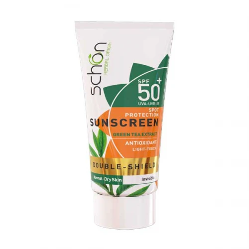 کرم محافظ آفتاب دابل شيلد SPF50  چاي سبز بي رنگ 50ML - شون